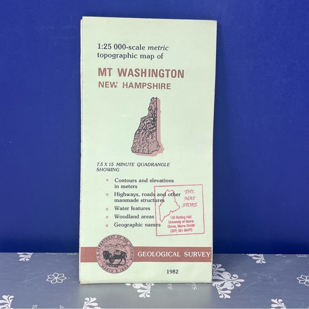 1982 Geological Survey Map of Mt Washington New Hampshire